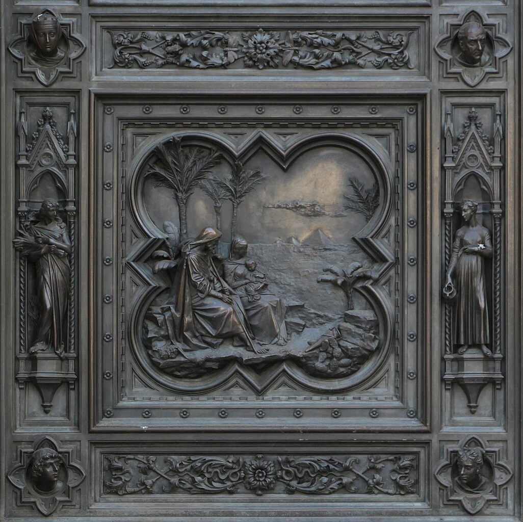 Cattedrale di Santa Maria del Fiore, Firenze - Facciata, Portale in bronzo. Battente sx, Fuga in Egitto